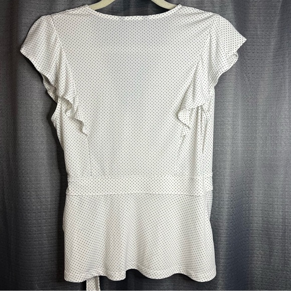 Banana Republic Wrap Blouse Top White Black Polka Dot Cap Sleeve - Picture 6 of 7